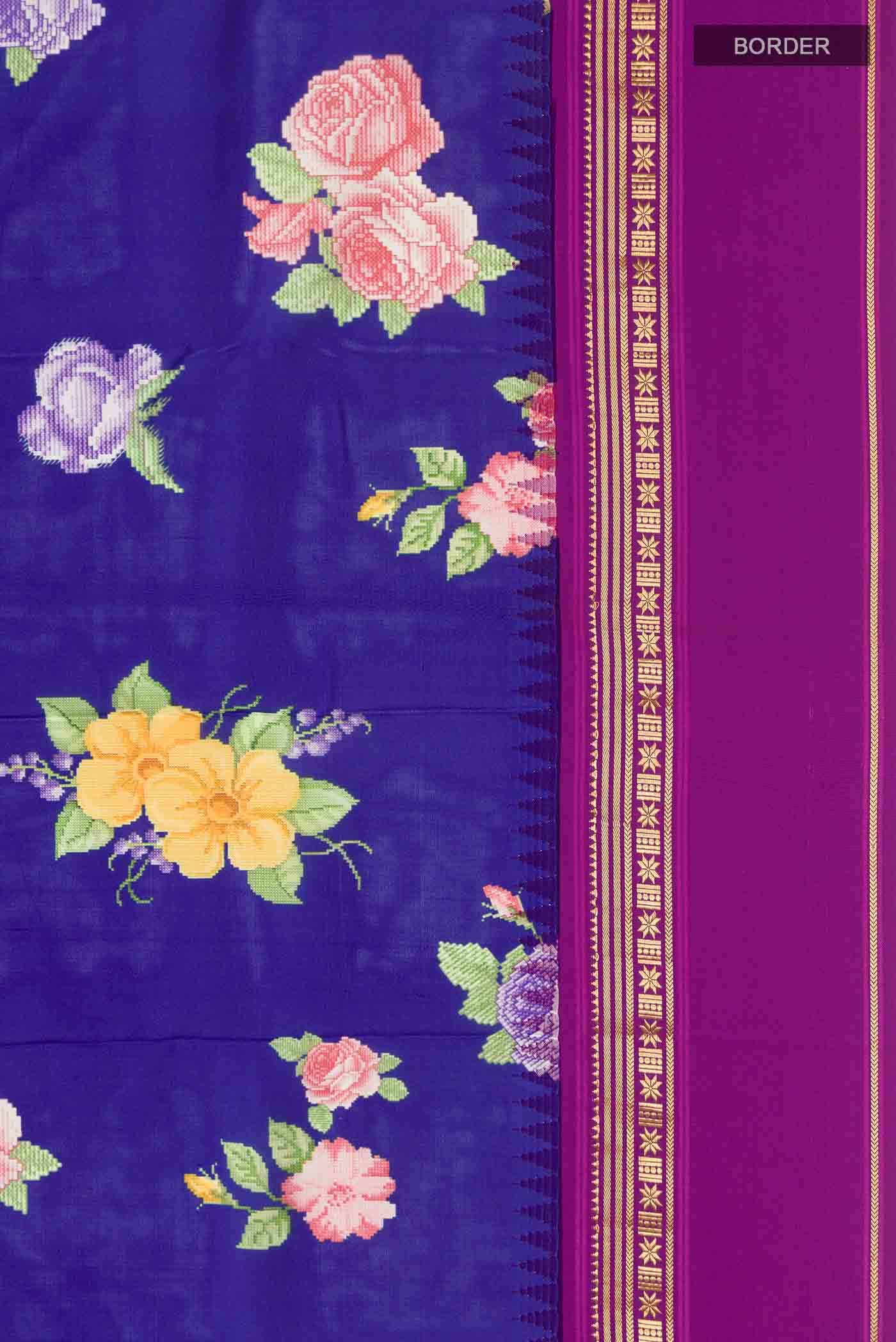 Blue Printed Silk Saree