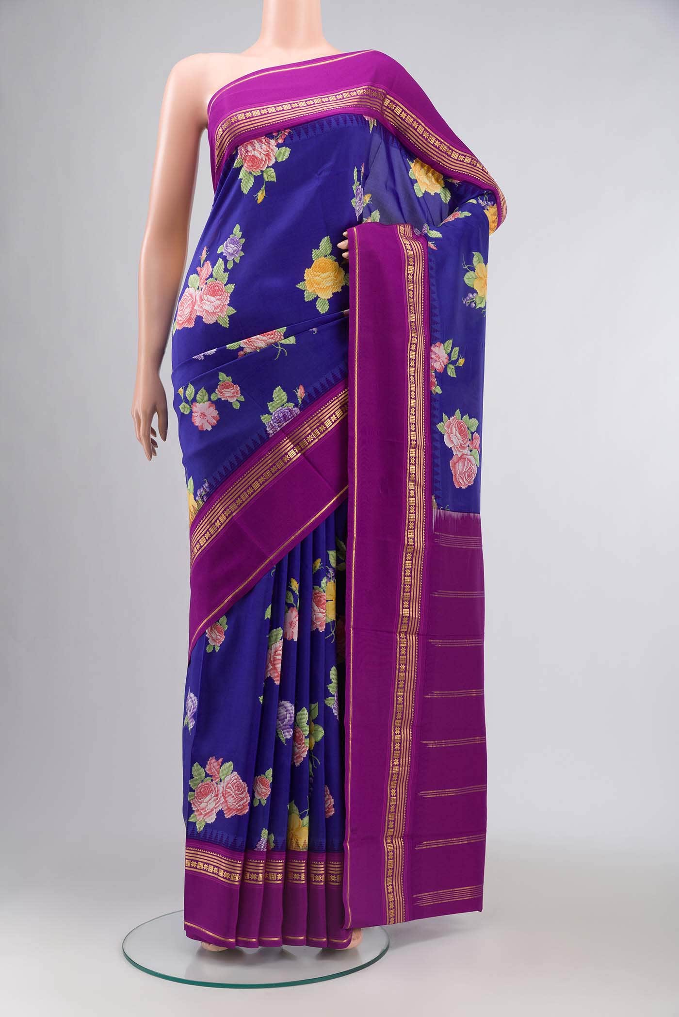 Blue Printed Silk Saree