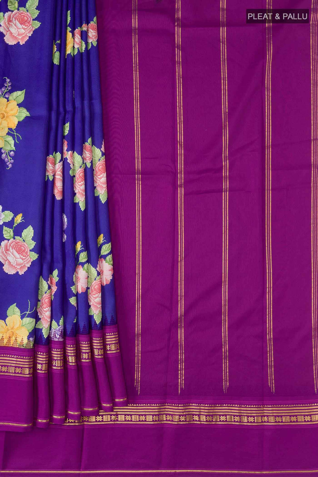 Blue Printed Silk Saree