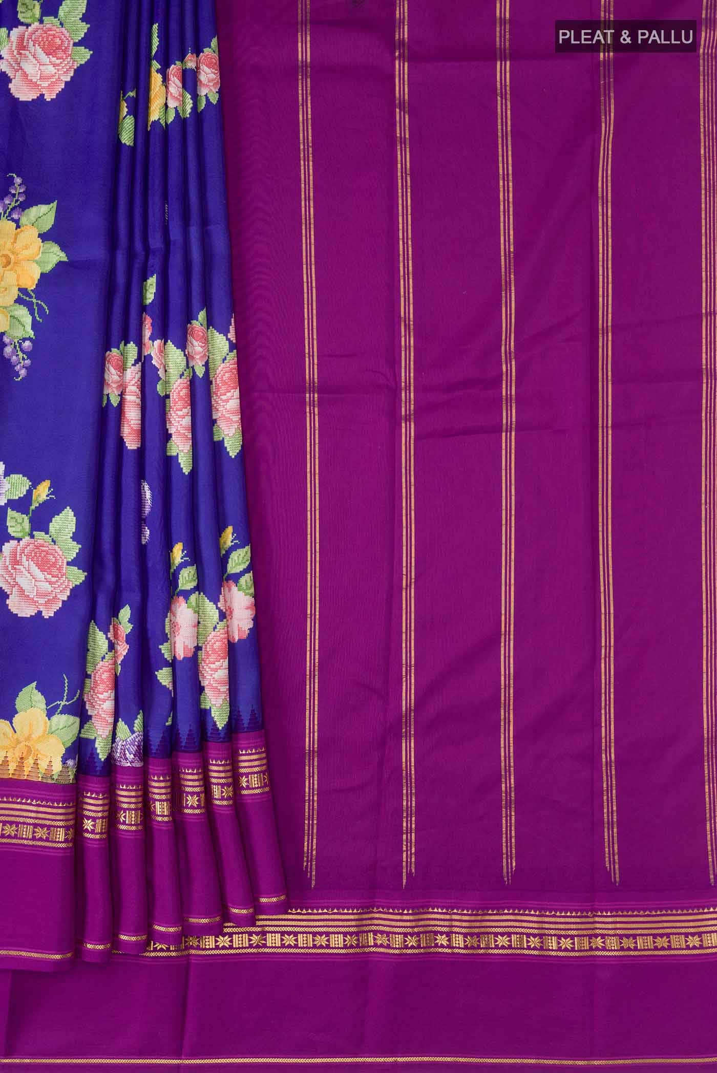 Blue Printed Silk Saree