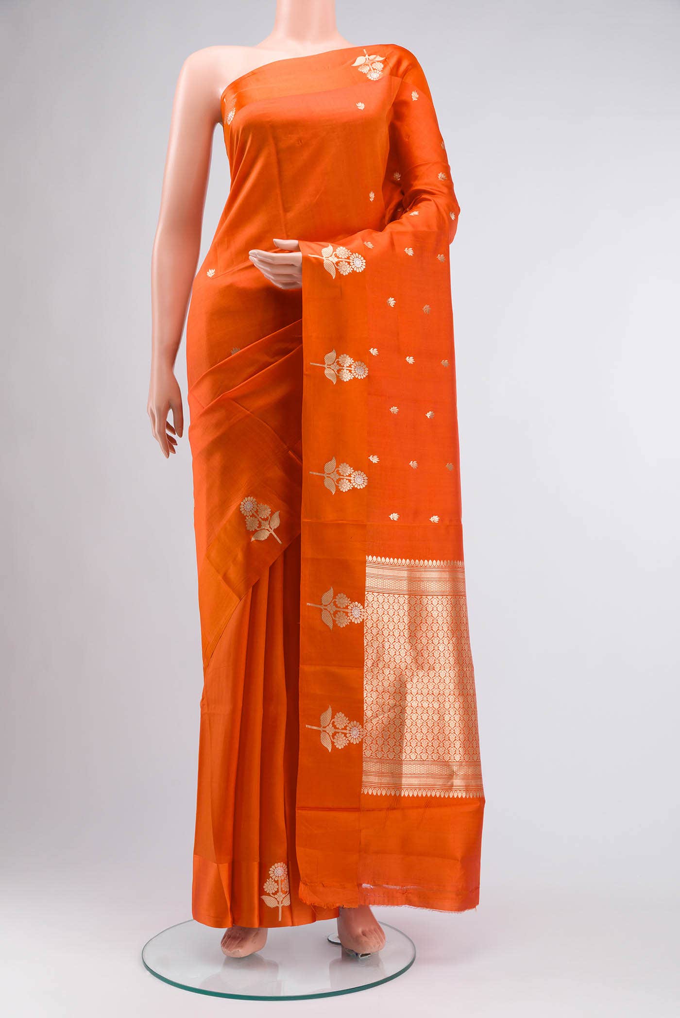 Orange Banarasi Katan Silk Saree