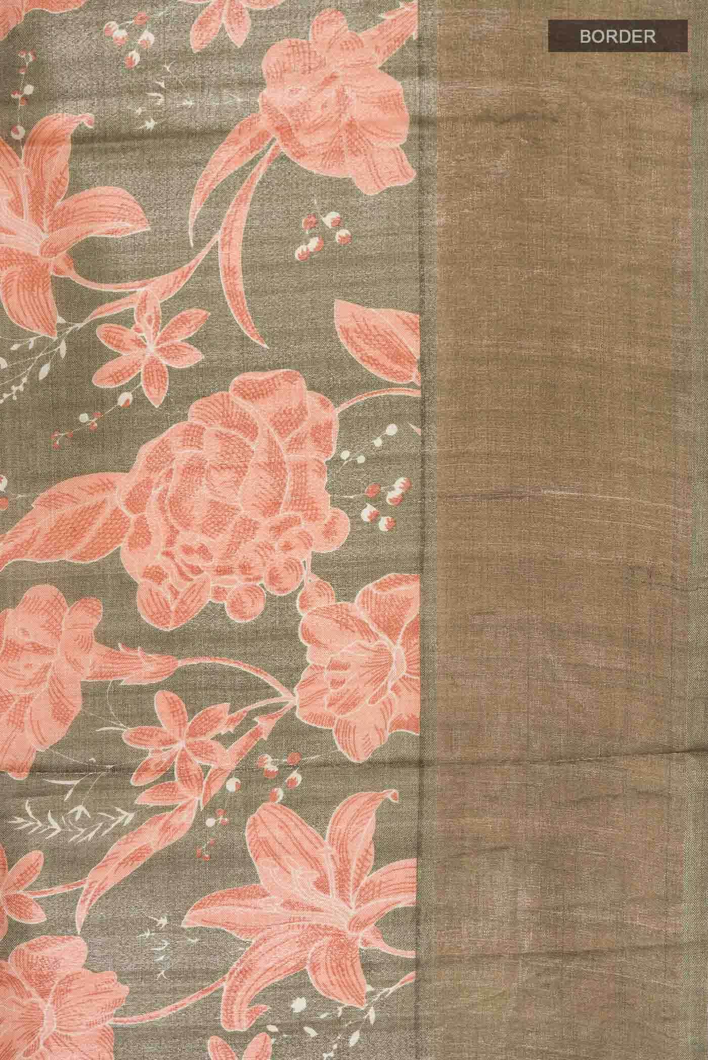 Olive Green Bhagalpuri Tussar Silk Saree