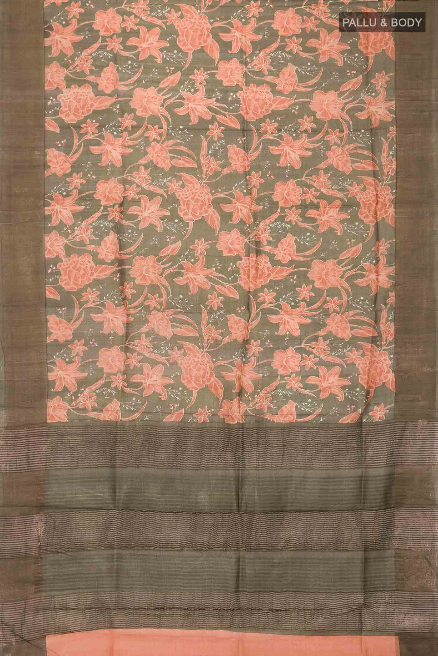 Olive Green Bhagalpuri Tussar Silk Saree