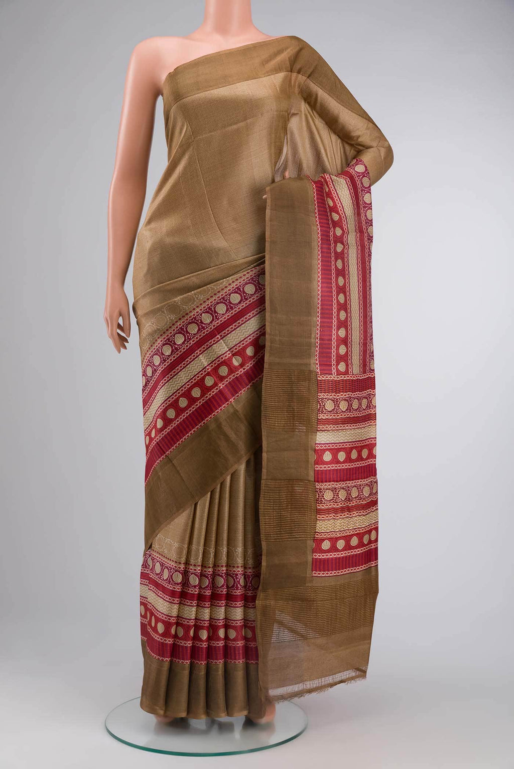 Beige Tussar Silk Saree