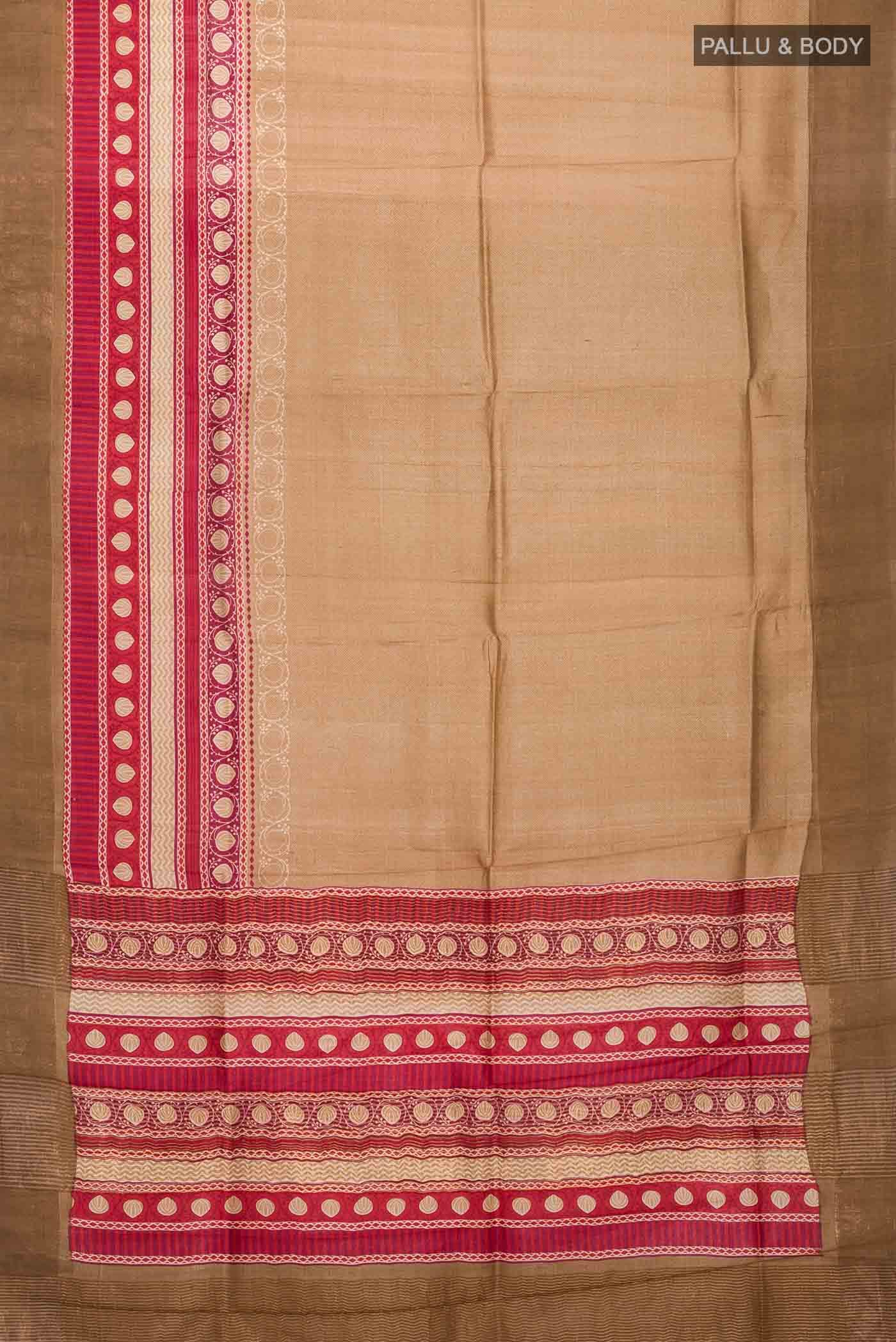 Beige Tussar Silk Saree