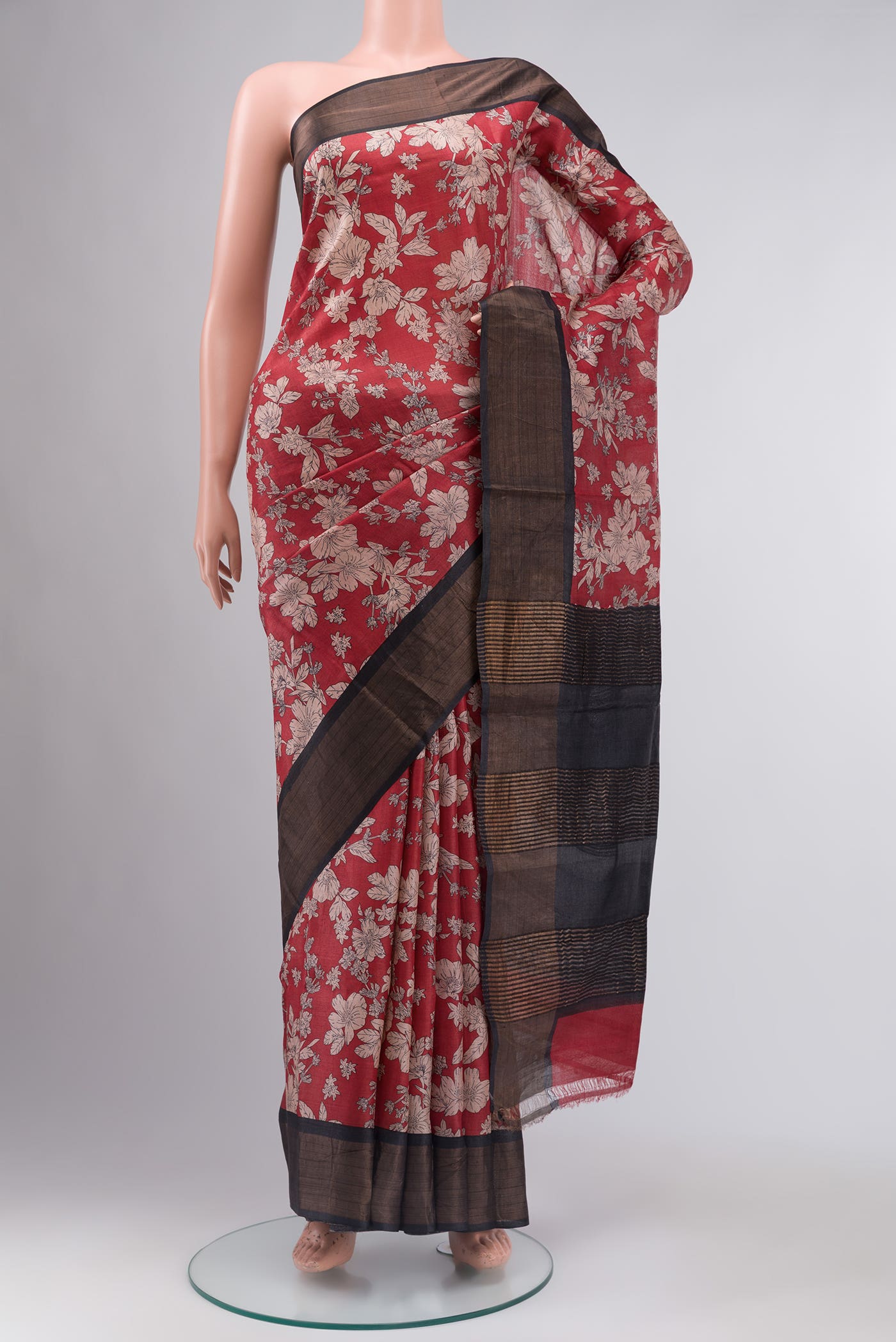 Red Bhagalpuri Tussar Silk Saree