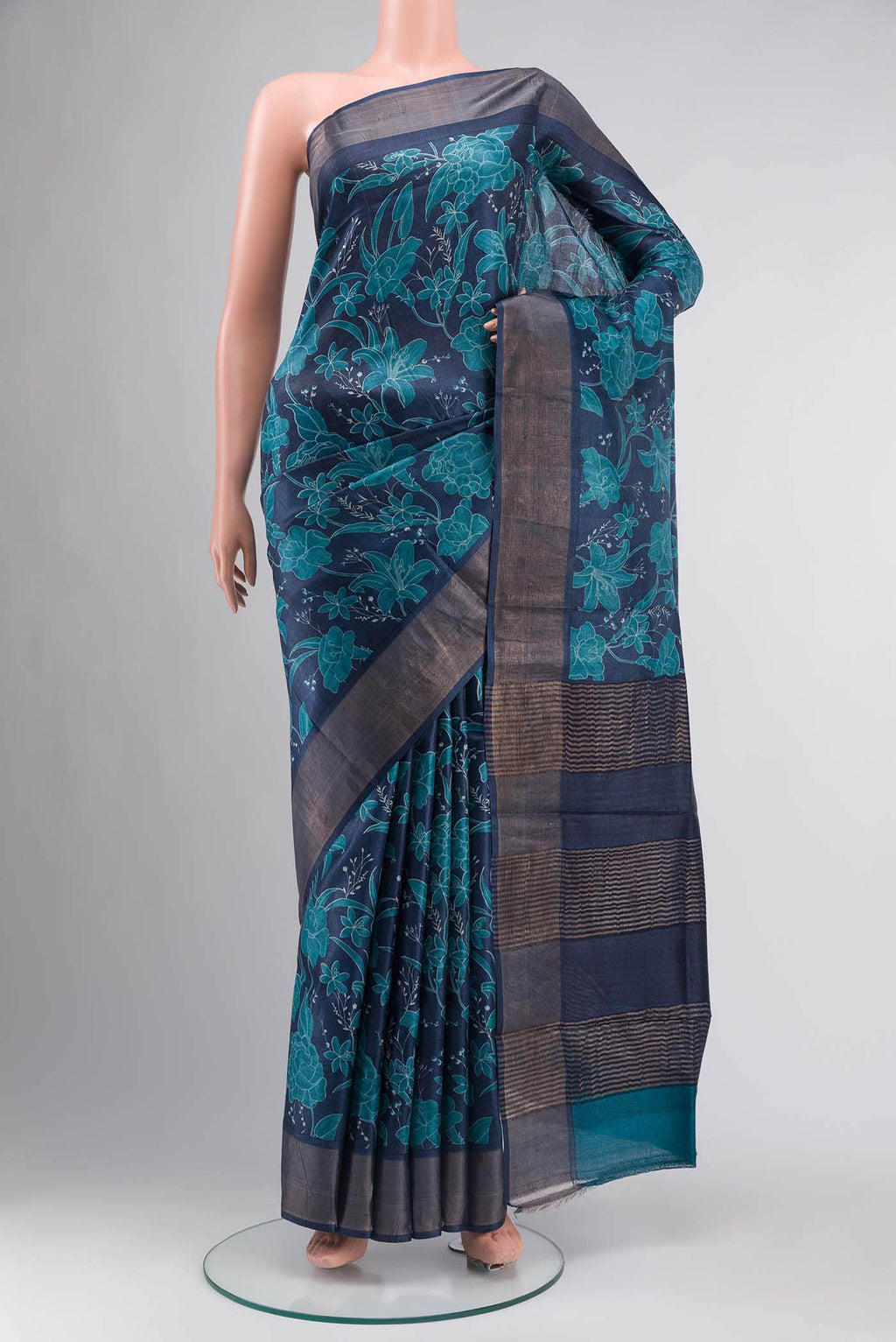 Blue Bhagalpuri Tussar Silk Saree