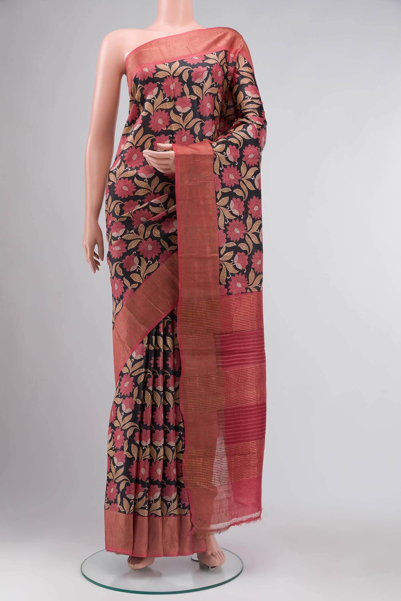 Black Bhagalpuri Tussar Silk Saree