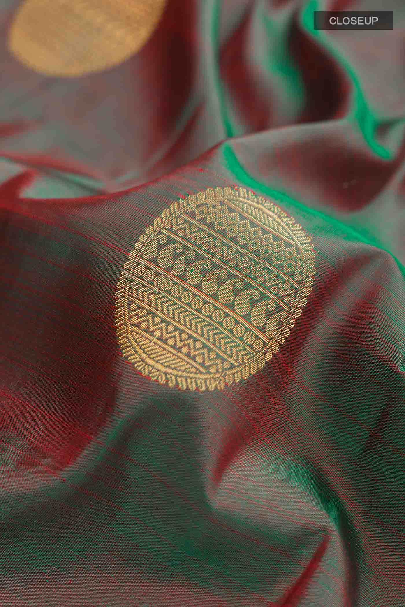 Green with Red Dual Tone Kanchipuram Silk Saree