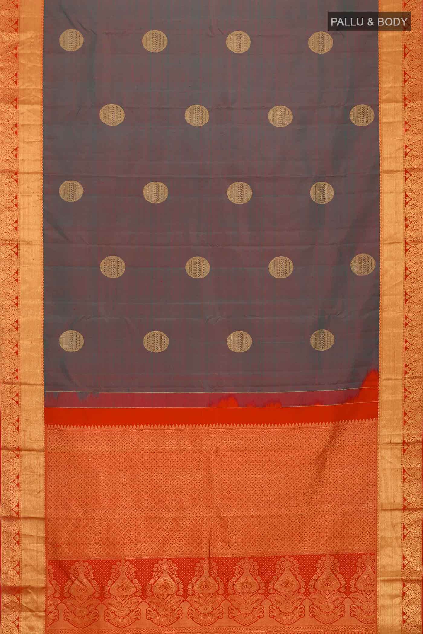 Green with Red Dual Tone Kanchipuram Silk Saree
