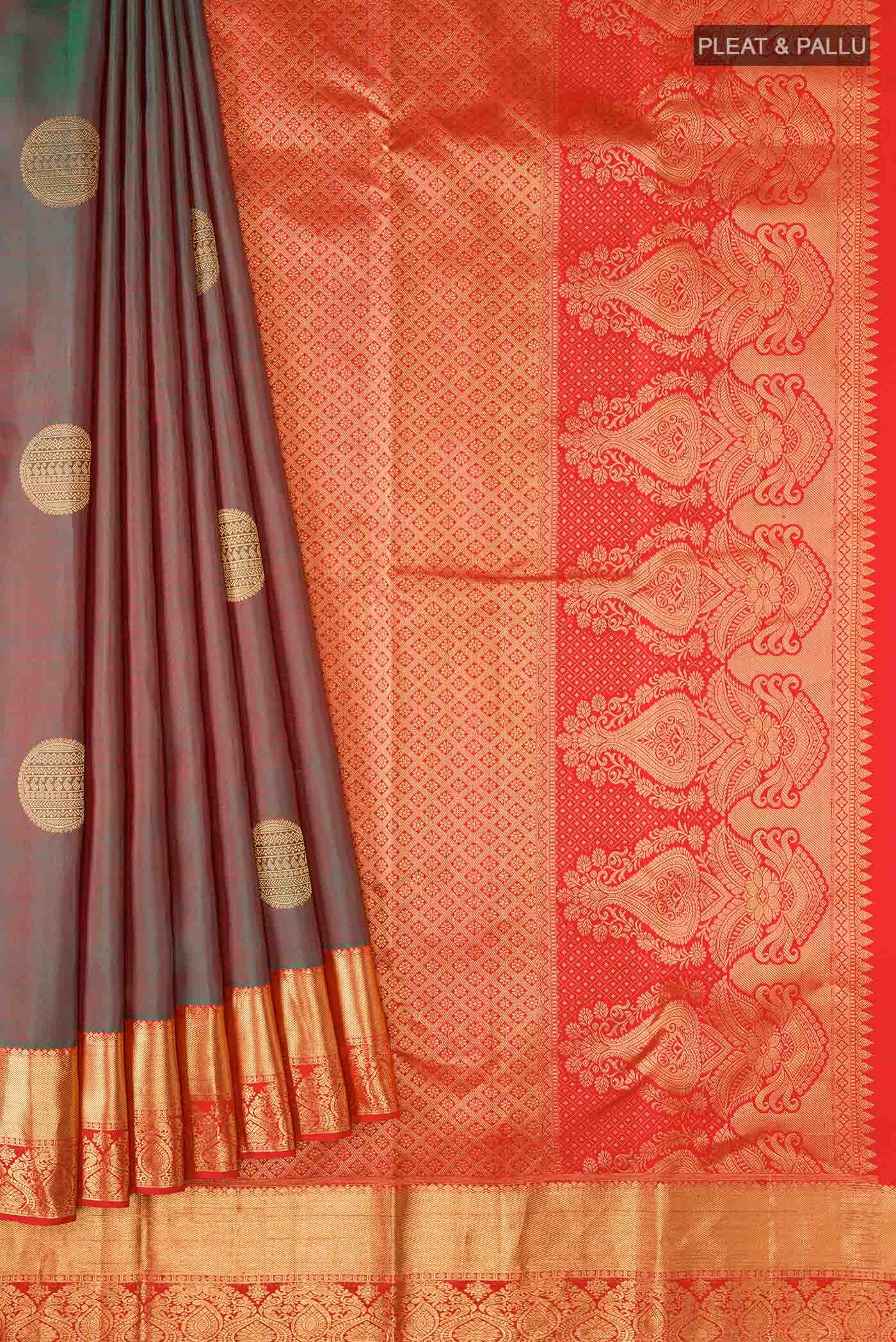 Green with Red Dual Tone Kanchipuram Silk Saree
