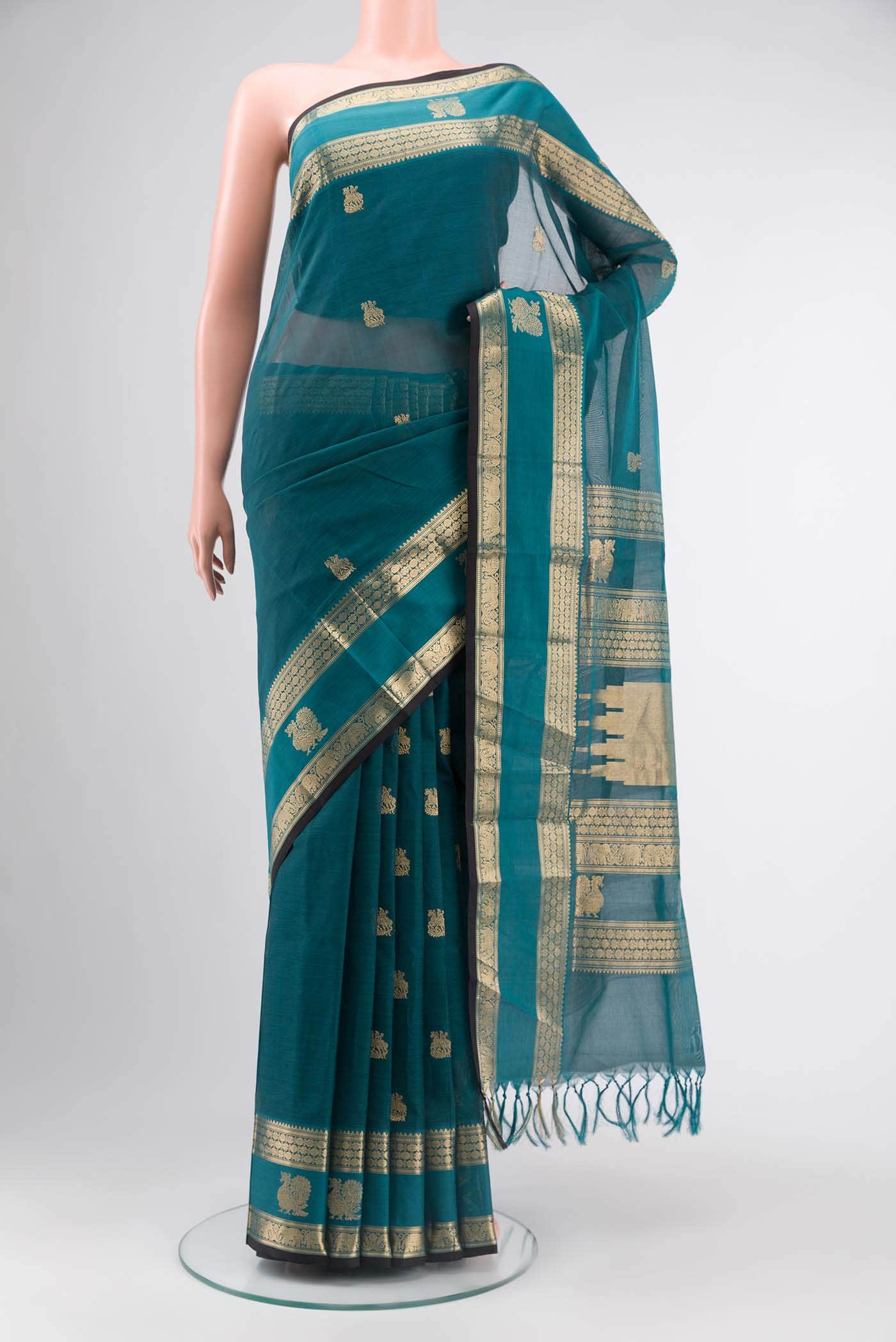 Teal Silk Cotton Saree
