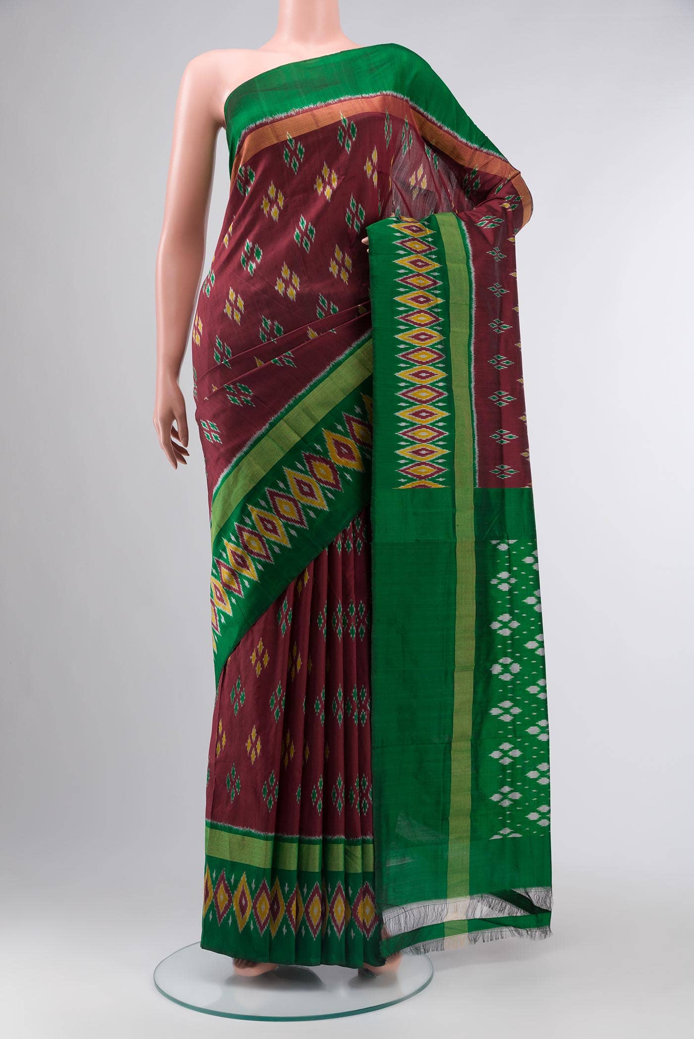 Maroon Pochampally Silk Saree