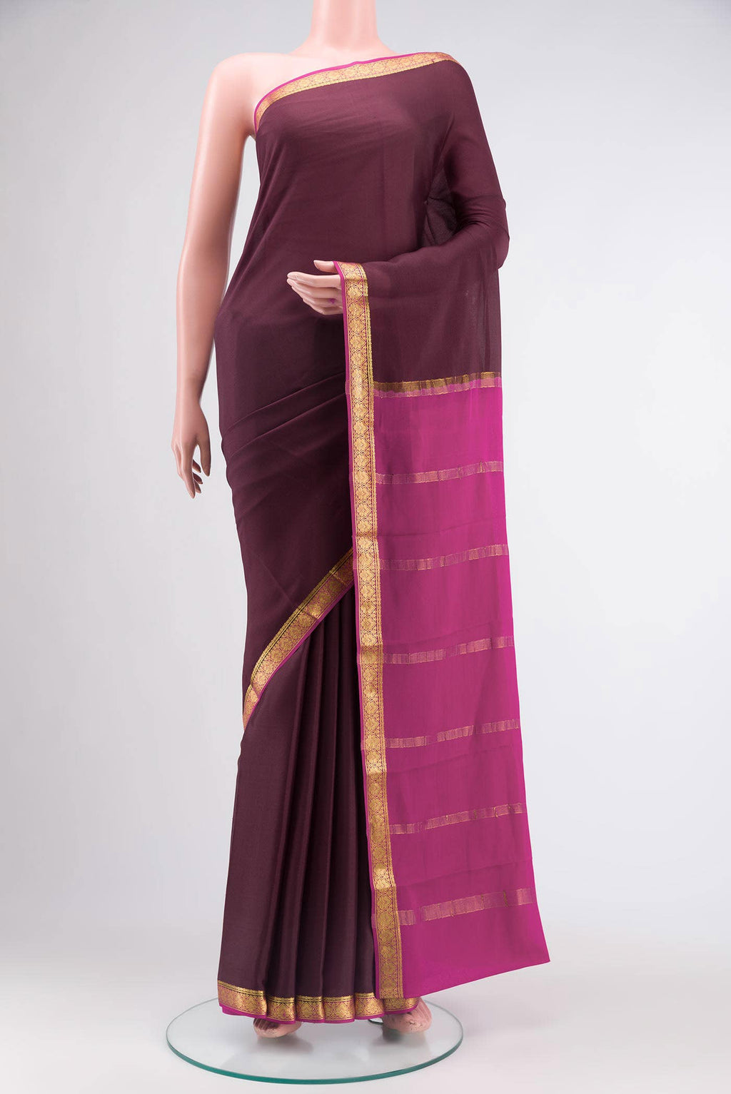 Brown Mysore Crepe Saree