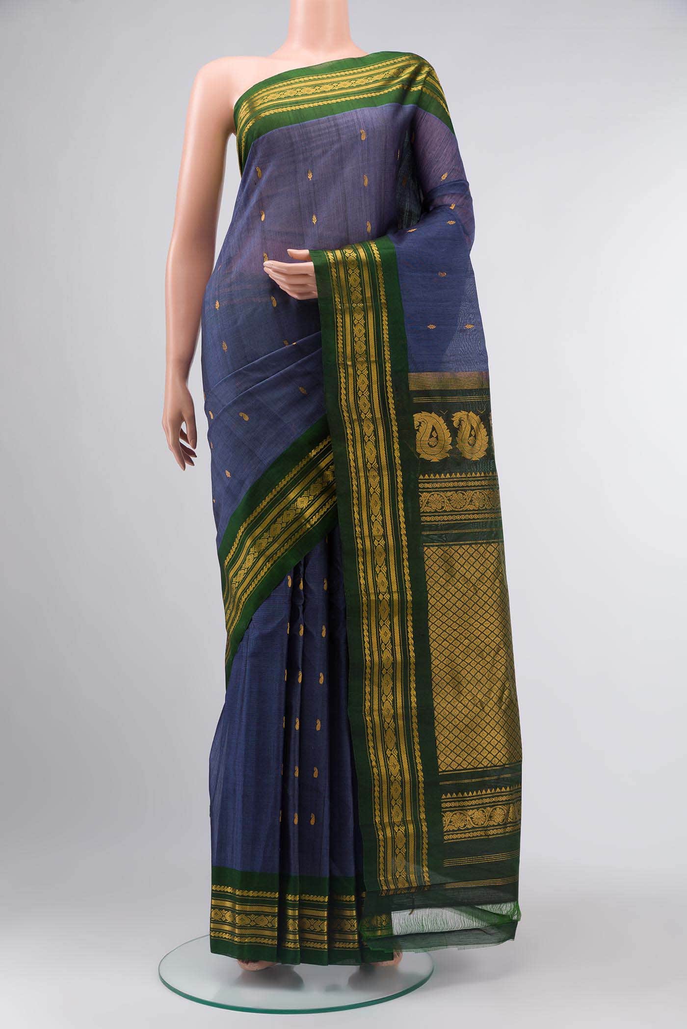 Blue Gadwal Silk Cotton Saree