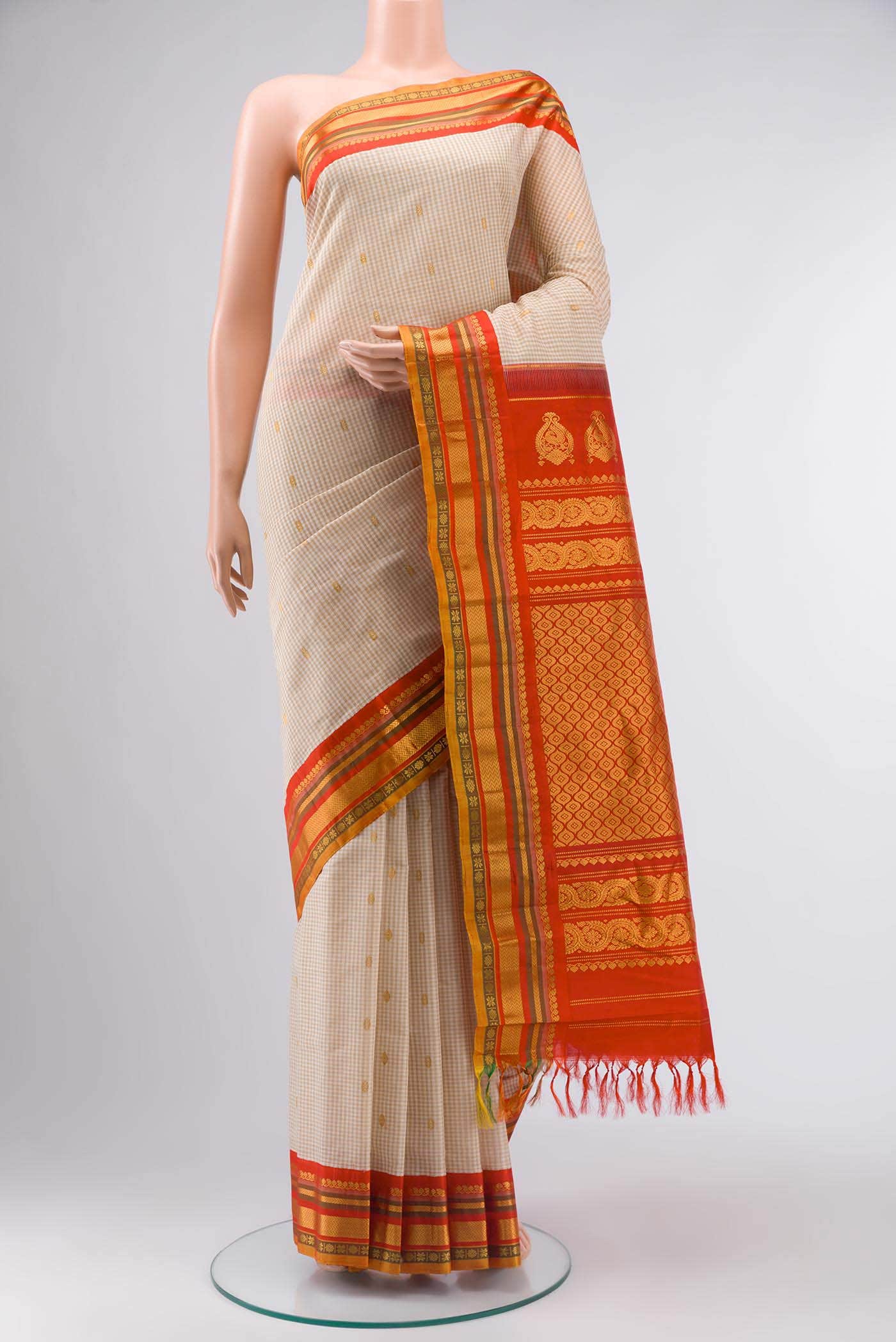 Cream Gadwal Silk Cotton Saree