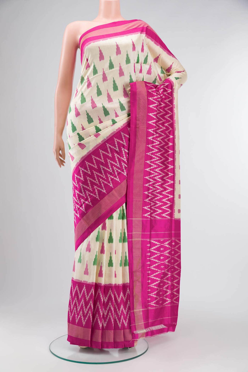Cream Pochampally Silk Saree
