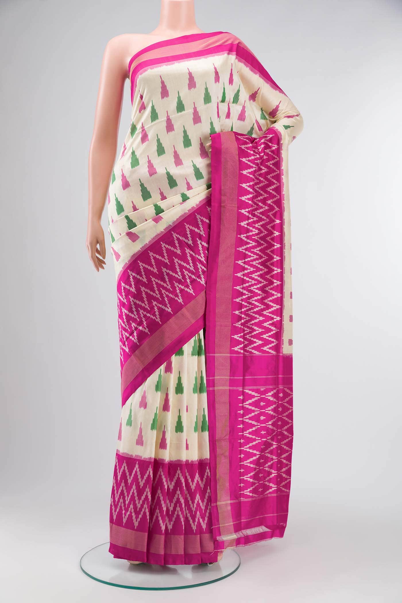 Cream Pochampally Silk Saree