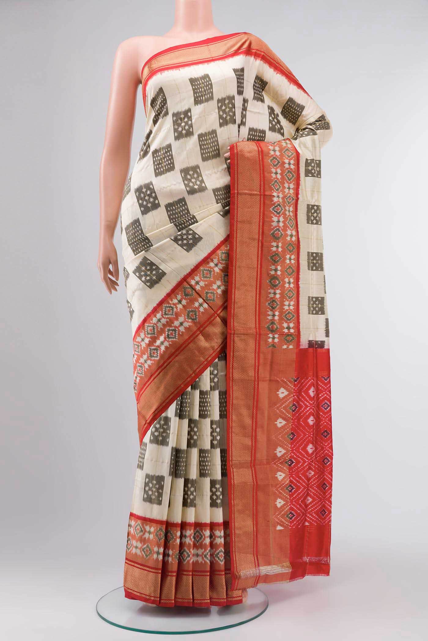 Cream Pochampally Silk Saree