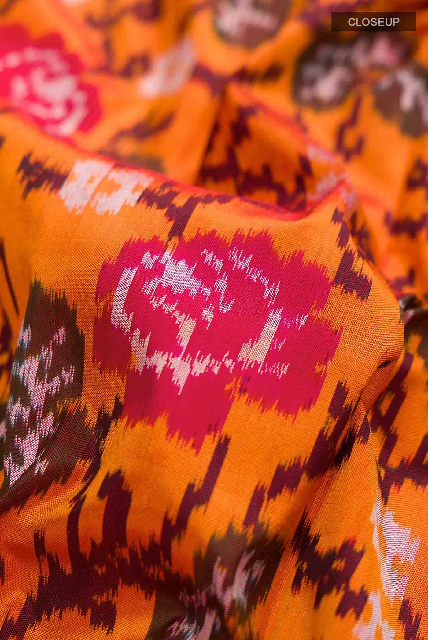 Orange Pochampally Silk Saree