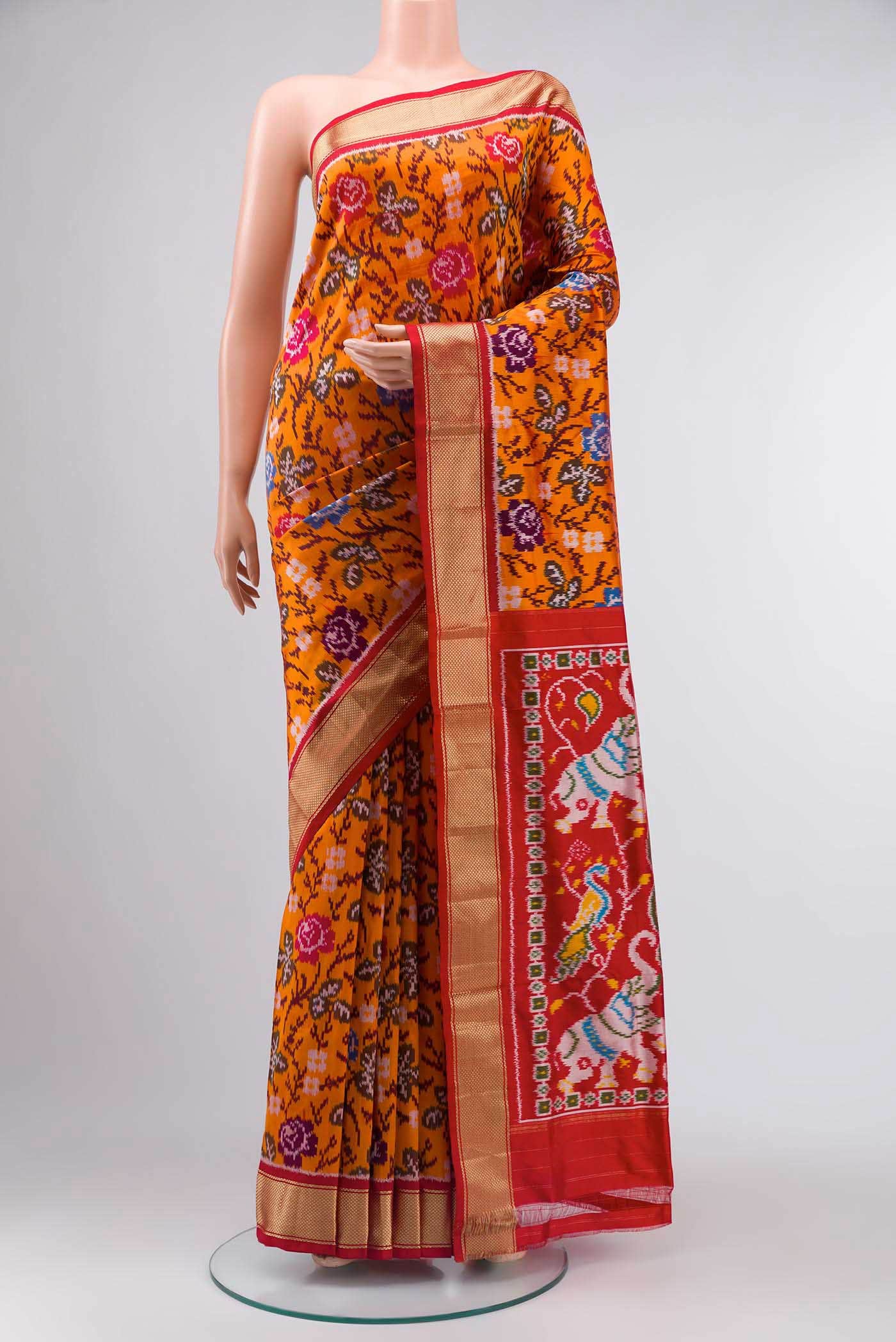 Orange Pochampally Silk Saree