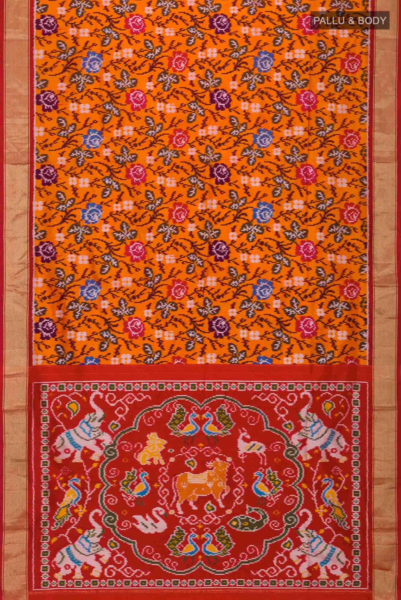 Orange Pochampally Silk Saree