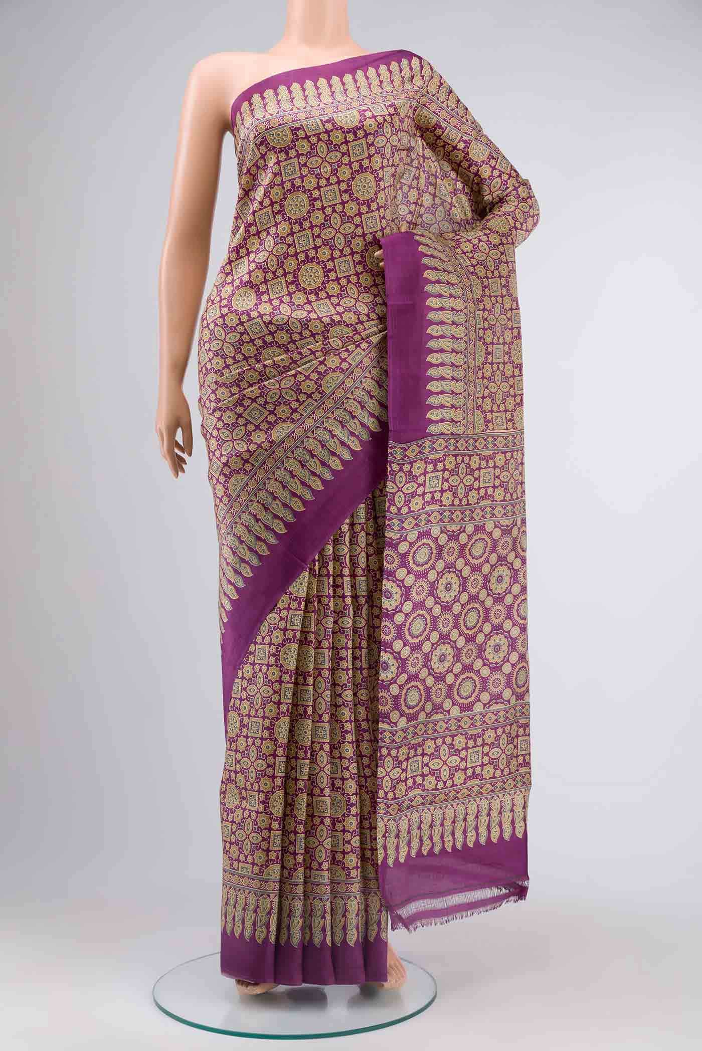 Purple Printed Silk Saree