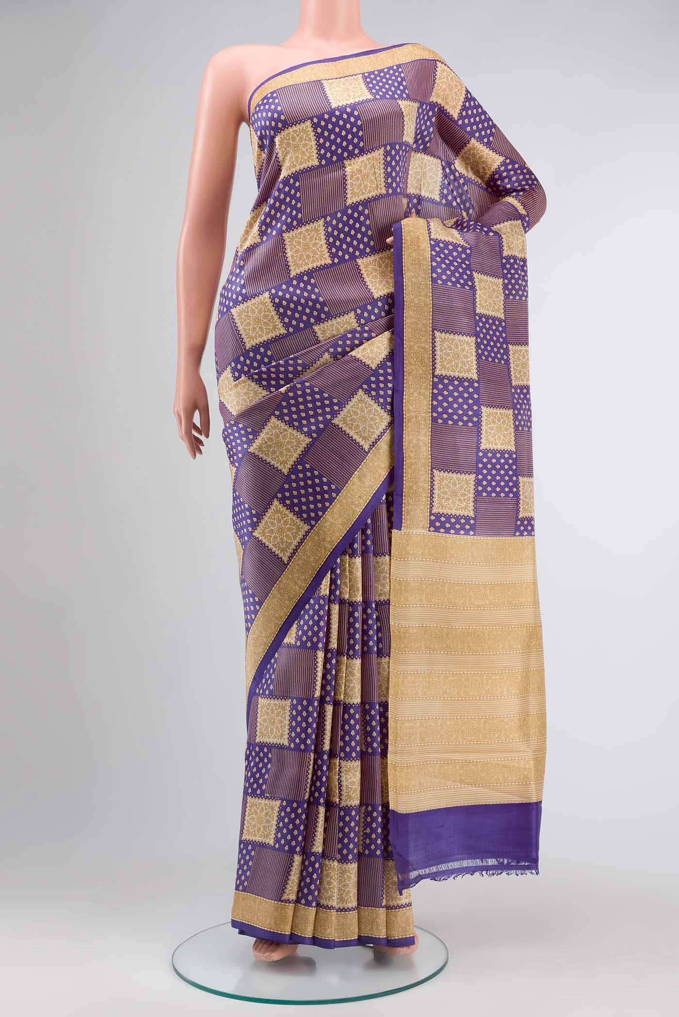 Violet Printed Silk Saree