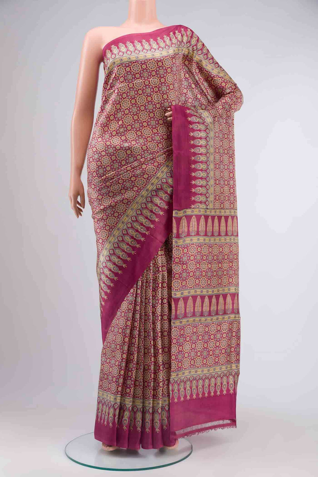 Maroon Printed Silk Saree