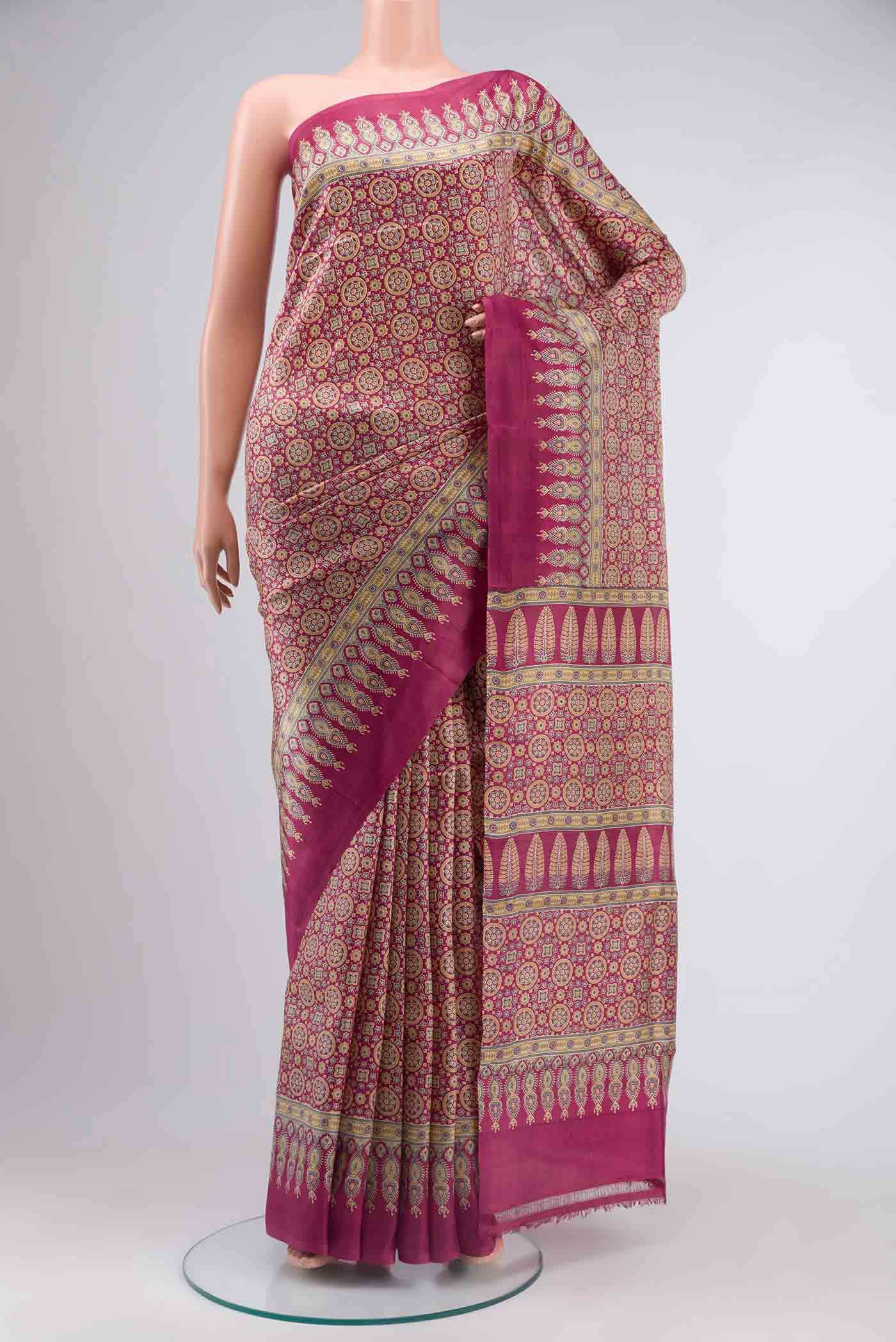 Maroon Printed Silk Saree