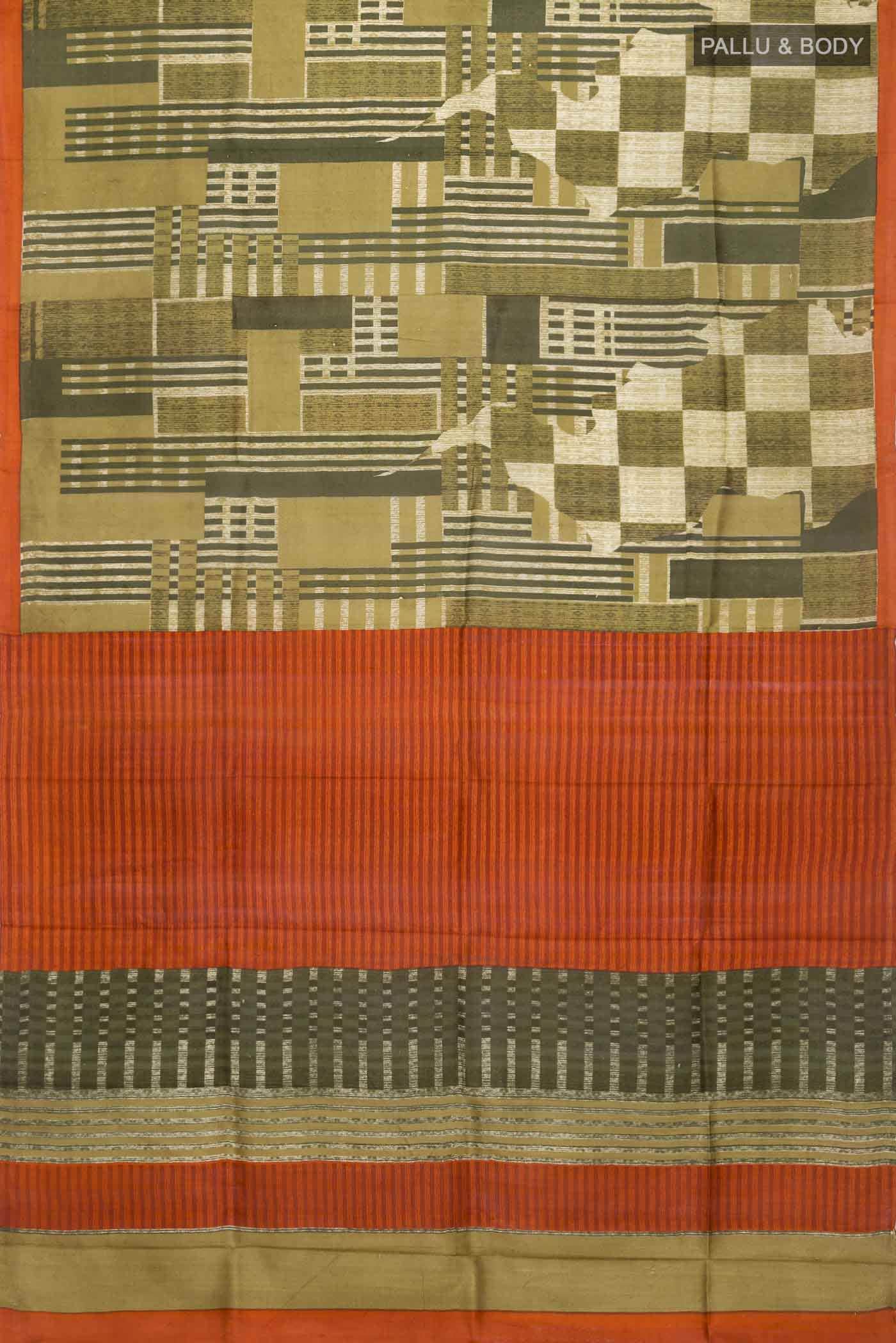 Green Printed Silk Saree