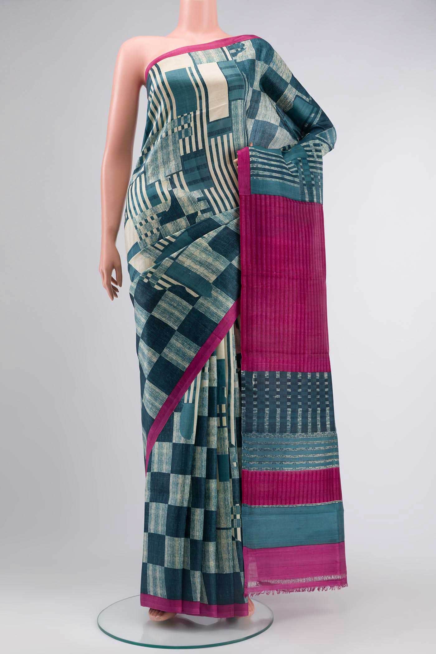 Blue Printed Silk Saree