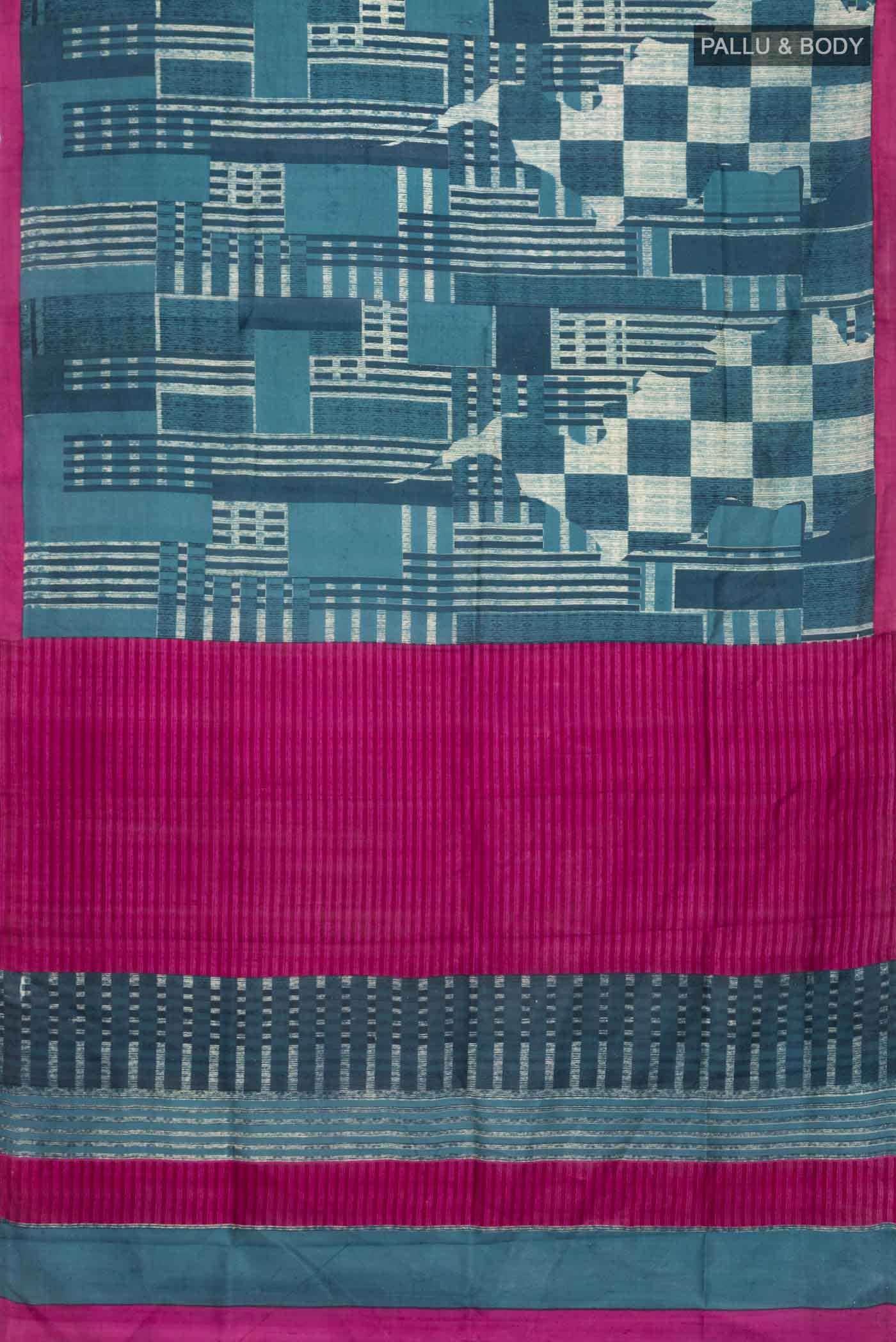 Blue Printed Silk Saree