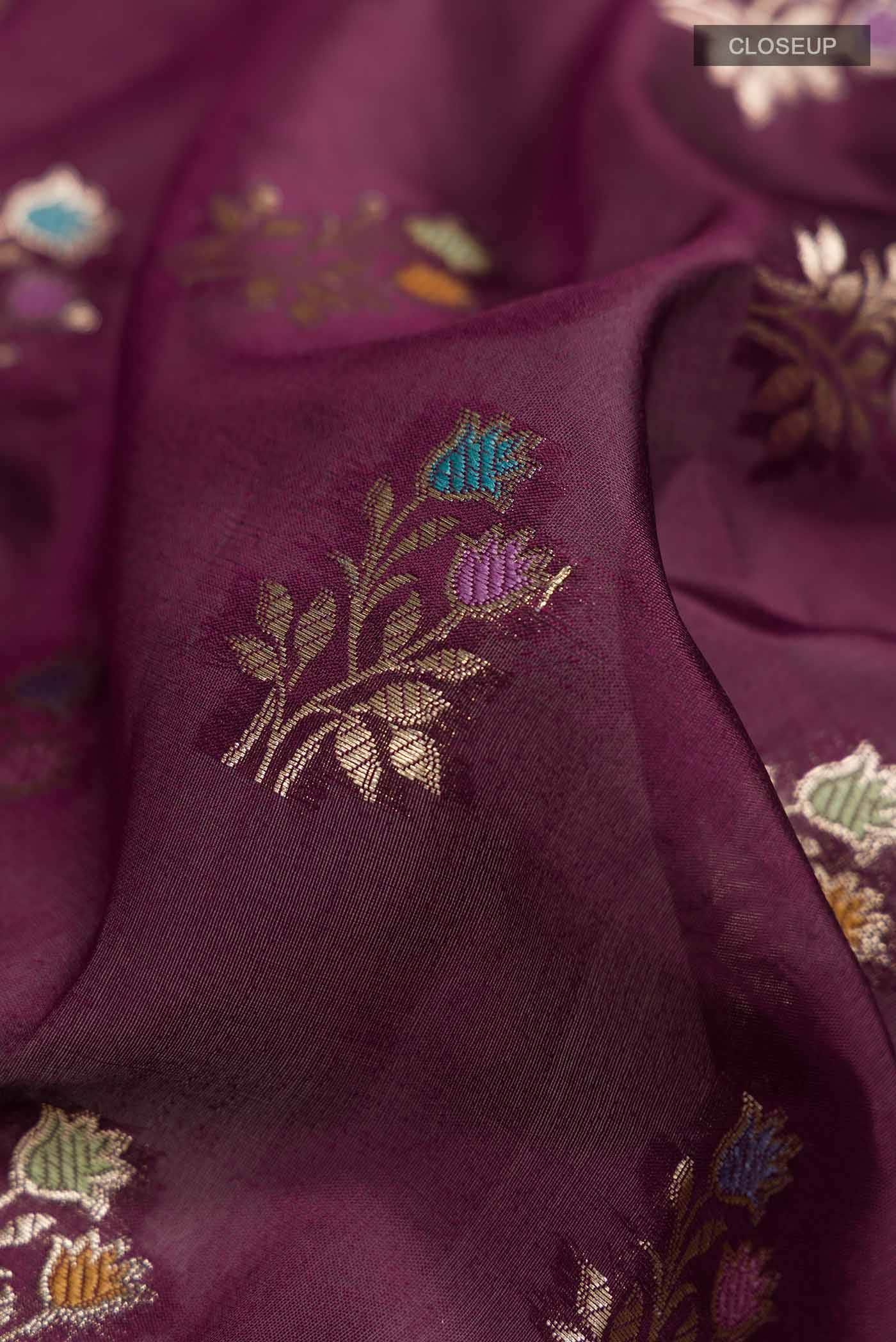 Burgundy Banarasi Raw Silk Saree
