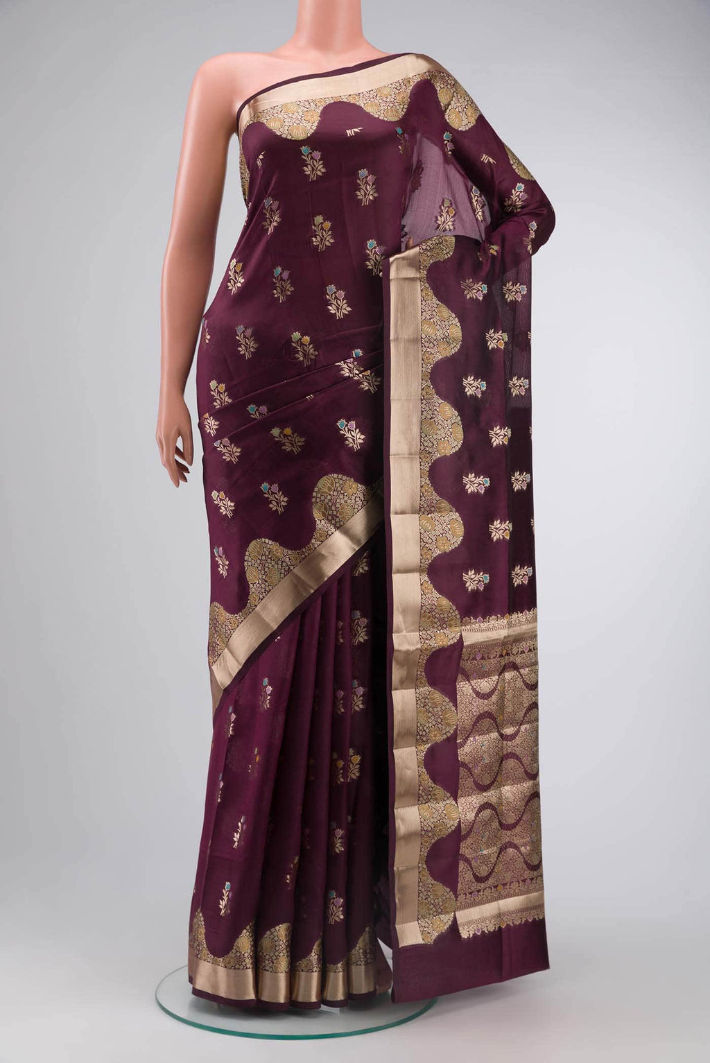 Burgundy Banarasi Raw Silk Saree