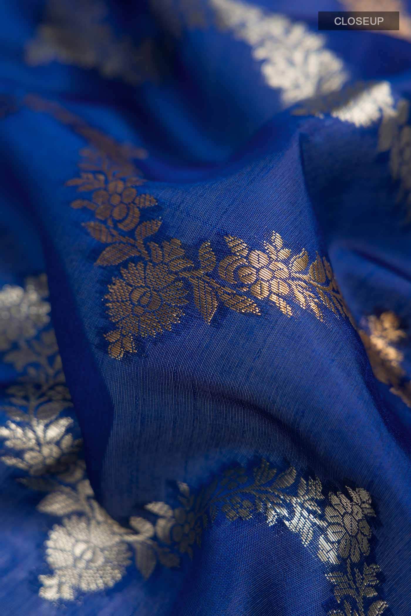 Blue Banarasi Raw Silk Saree