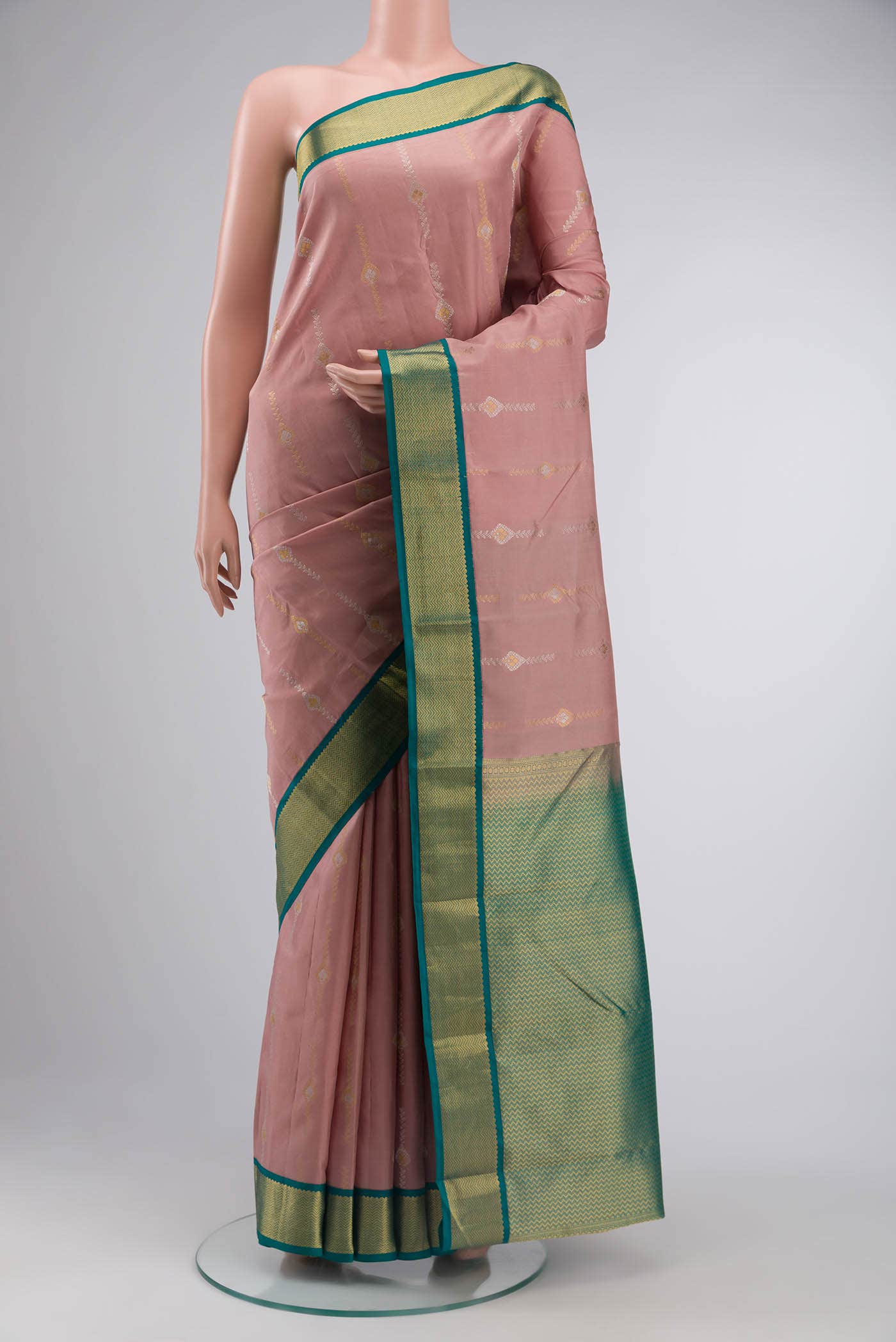Rose Gold Kanchipuram Silk Saree