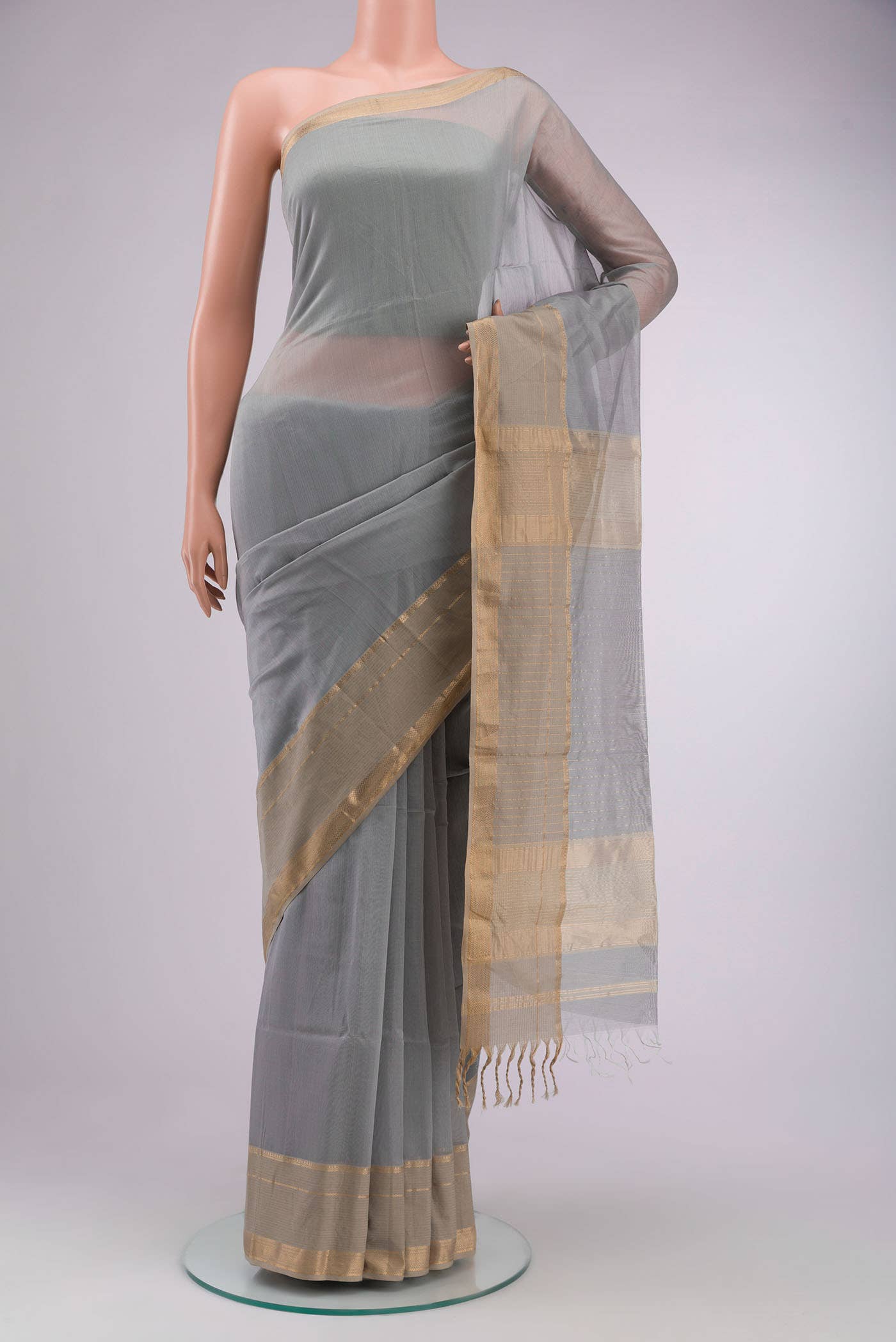 Grey Maheshwari Silk Cotton Saree