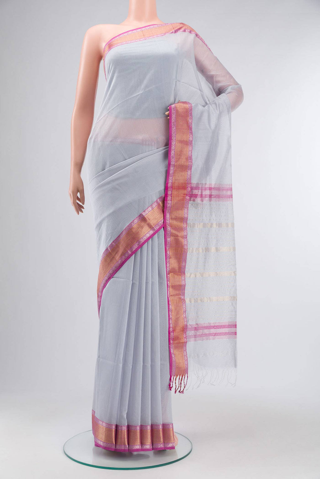 Grey Maheshwari Silk Saree