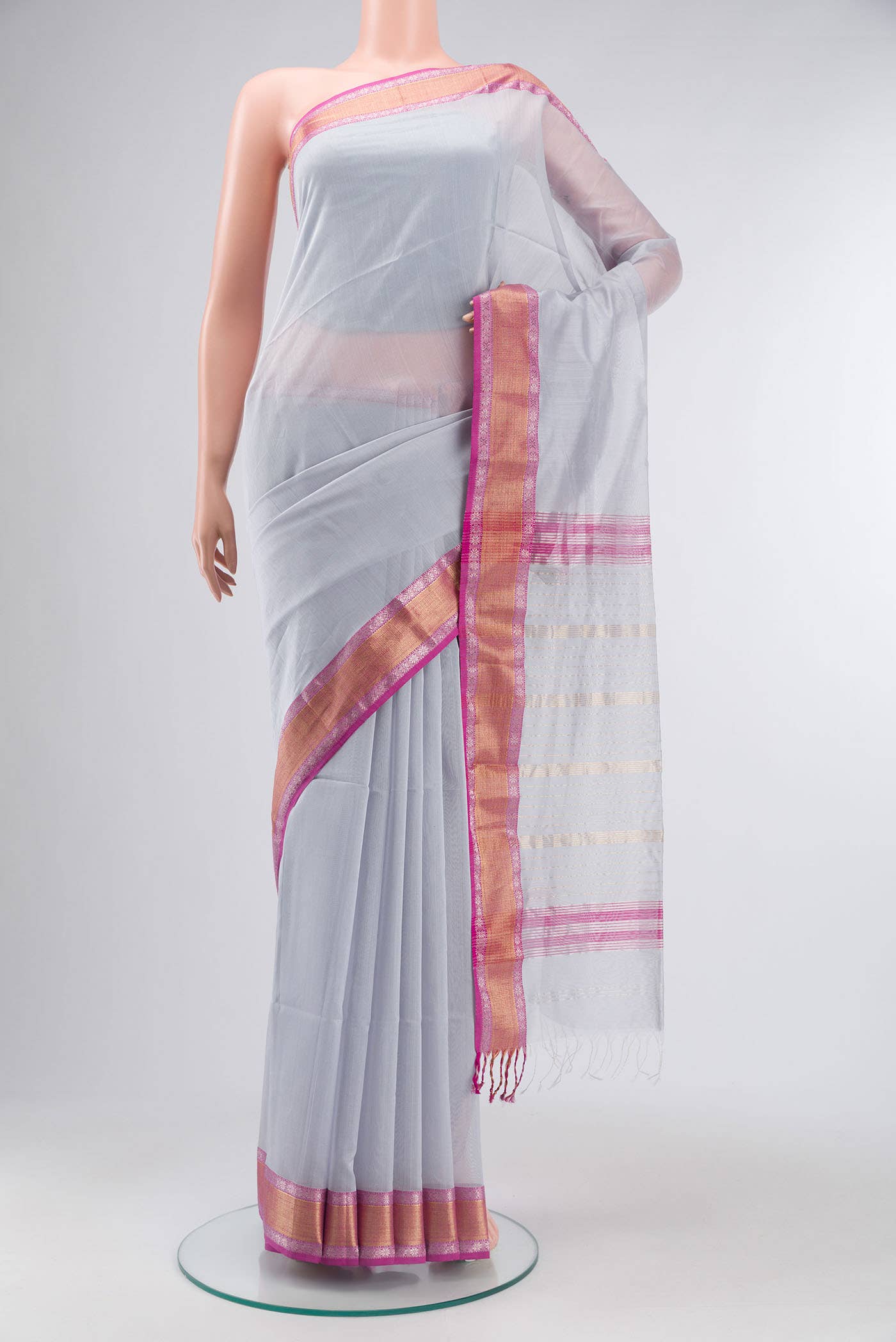 Grey Maheshwari Silk Saree
