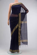 Navy Blue Maheshwari Silk Saree