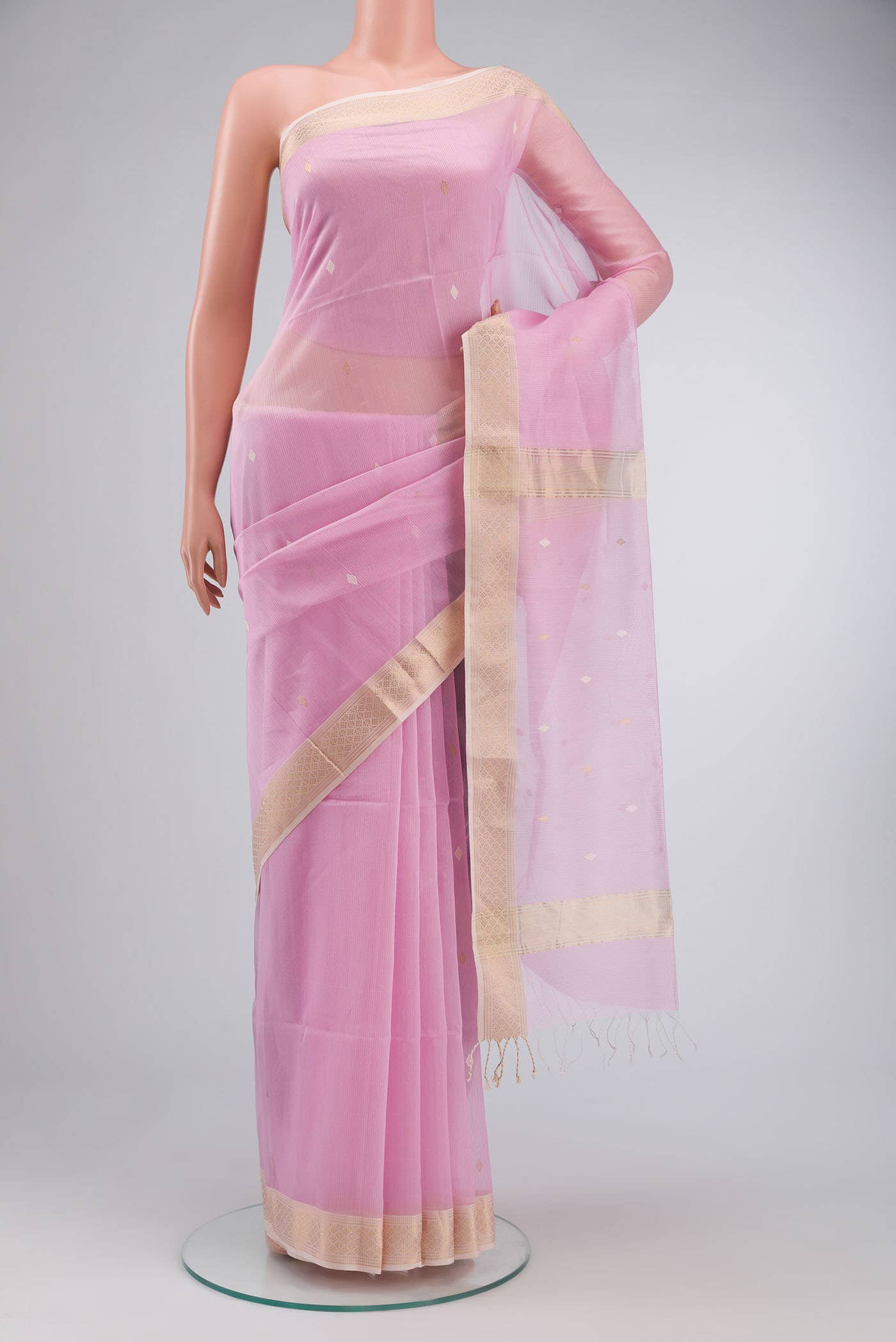 Rose pink Maheshwari Silk Cotton Saree