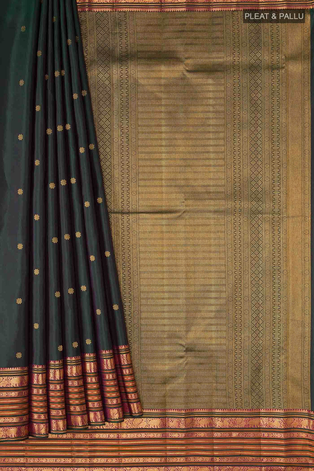 Bottle Green Kanchipuram Silk Saree