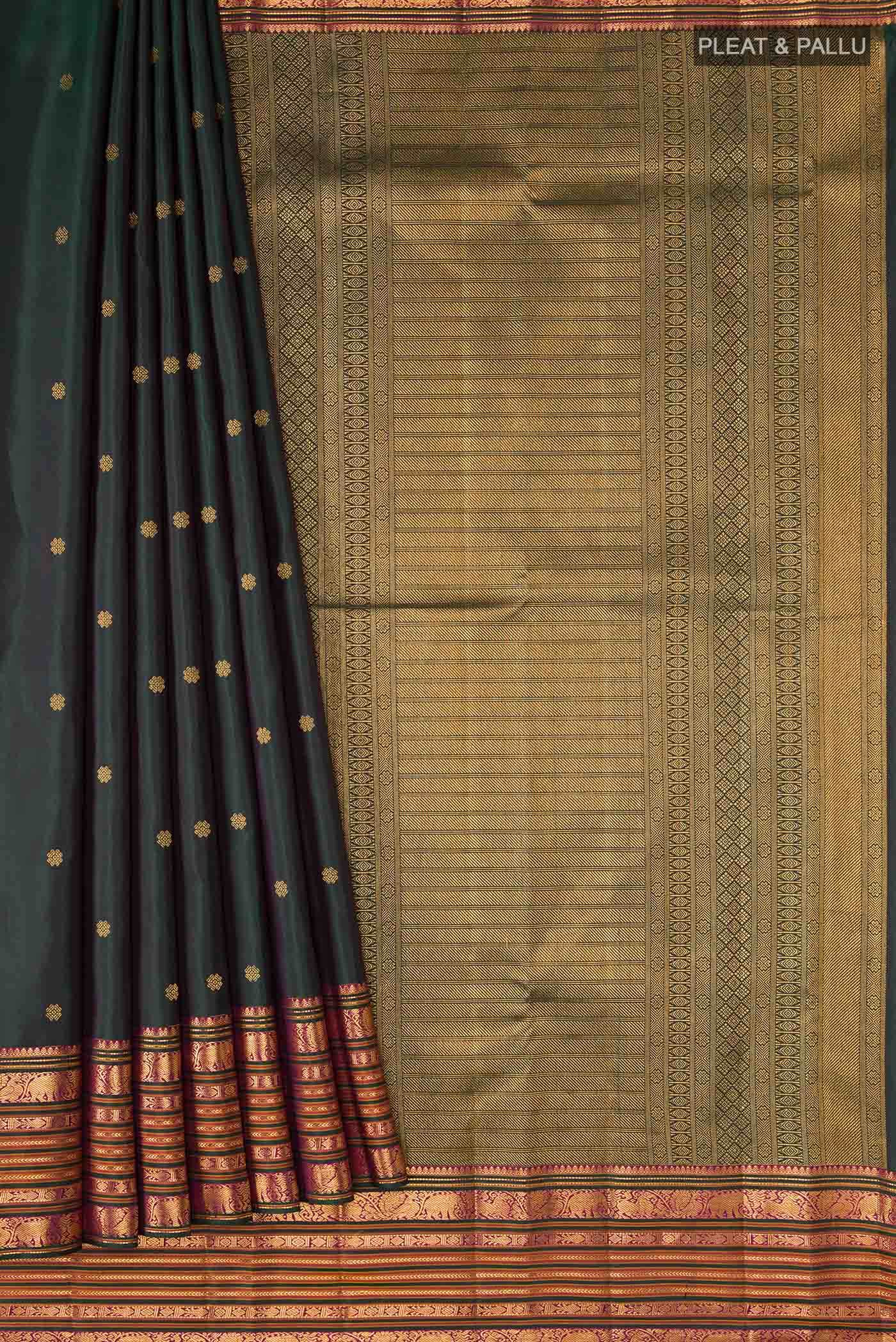 Bottle Green Kanchipuram Silk Saree