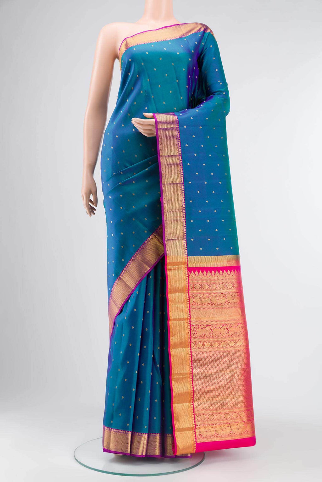 Blue with Green Dual Tone Kanchipuram Silk Saree