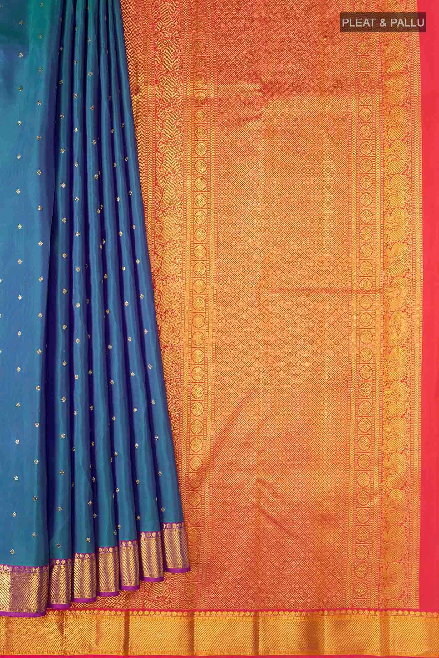 Blue with Green Dual Tone Kanchipuram Silk Saree