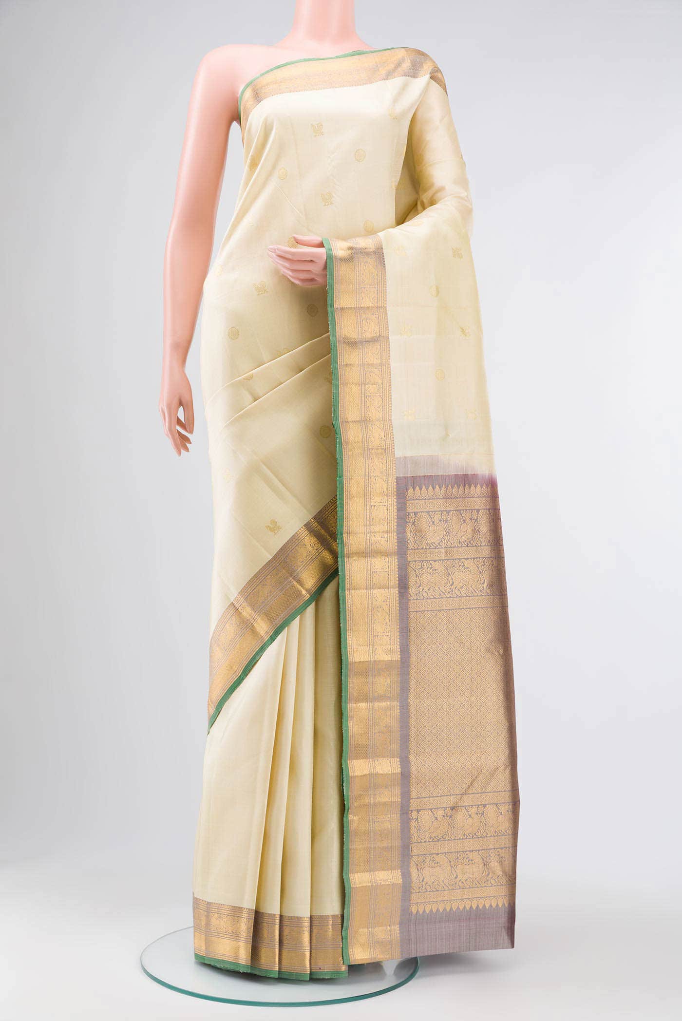 Off White Kanchipuram Silk Saree