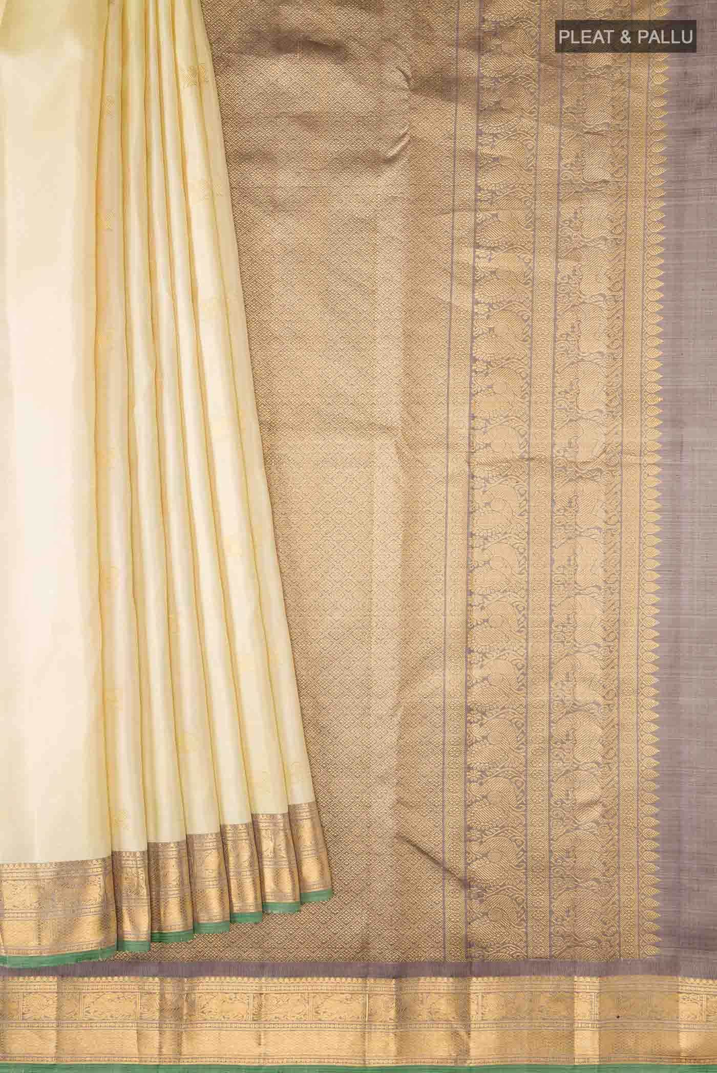 Off White Kanchipuram Silk Saree