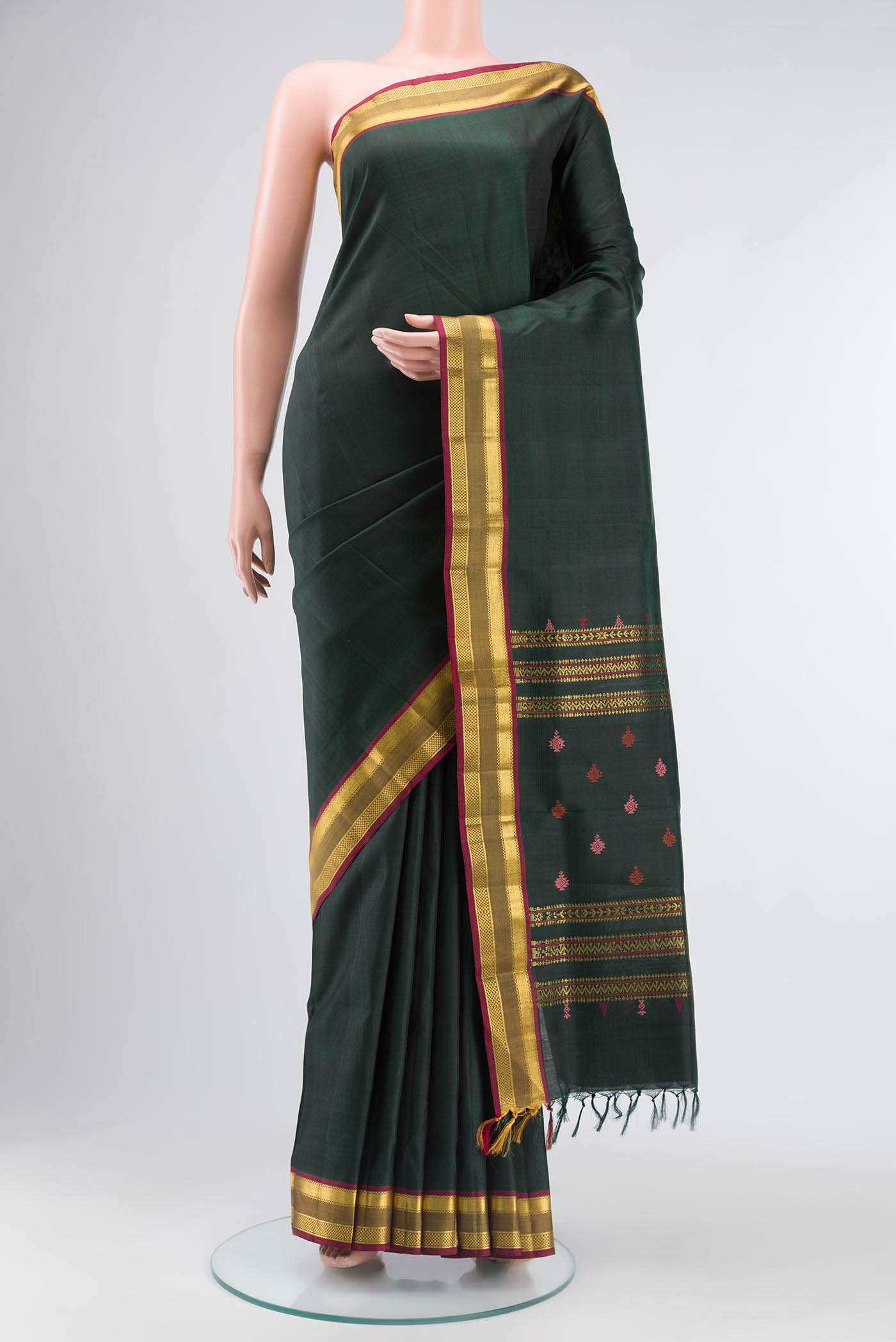 Bottle Green Kanchipuram Silk Saree