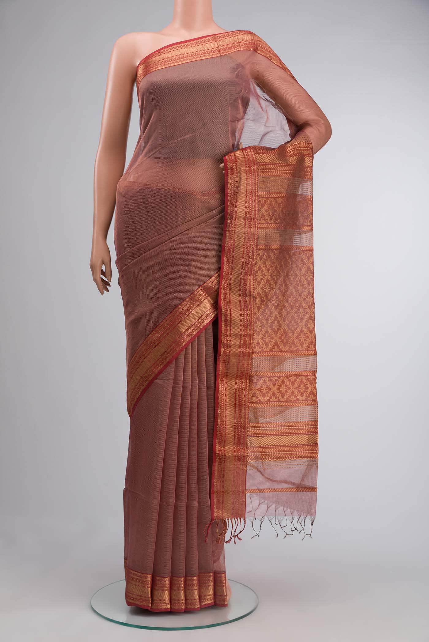 Pink Maheshwari Tissue Silk Saree